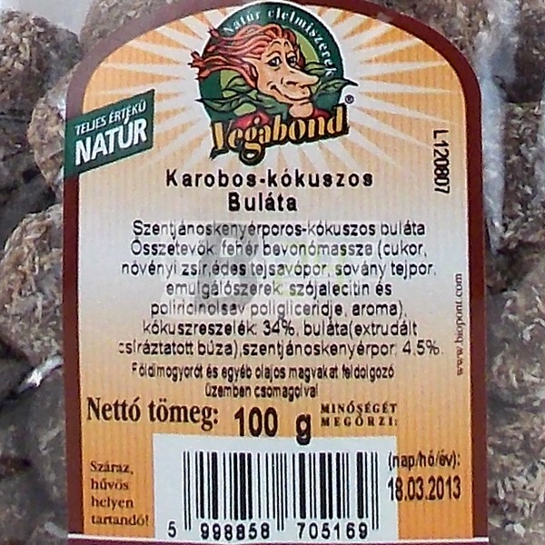 Vegabond buláta karobos-kókuszos (100 g) ML002405-34-8